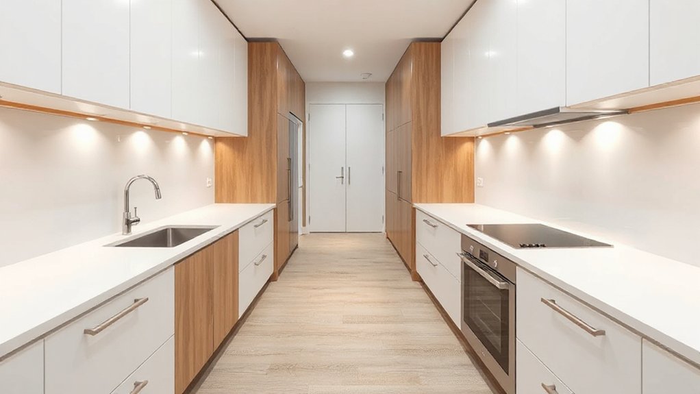 efficient narrow kitchen workflow